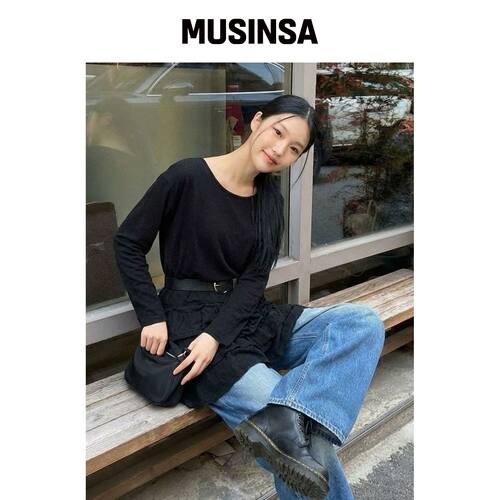 CHICKS 荷叶边叠层长袖黑色 MUSINSA韩国直邮官方正品