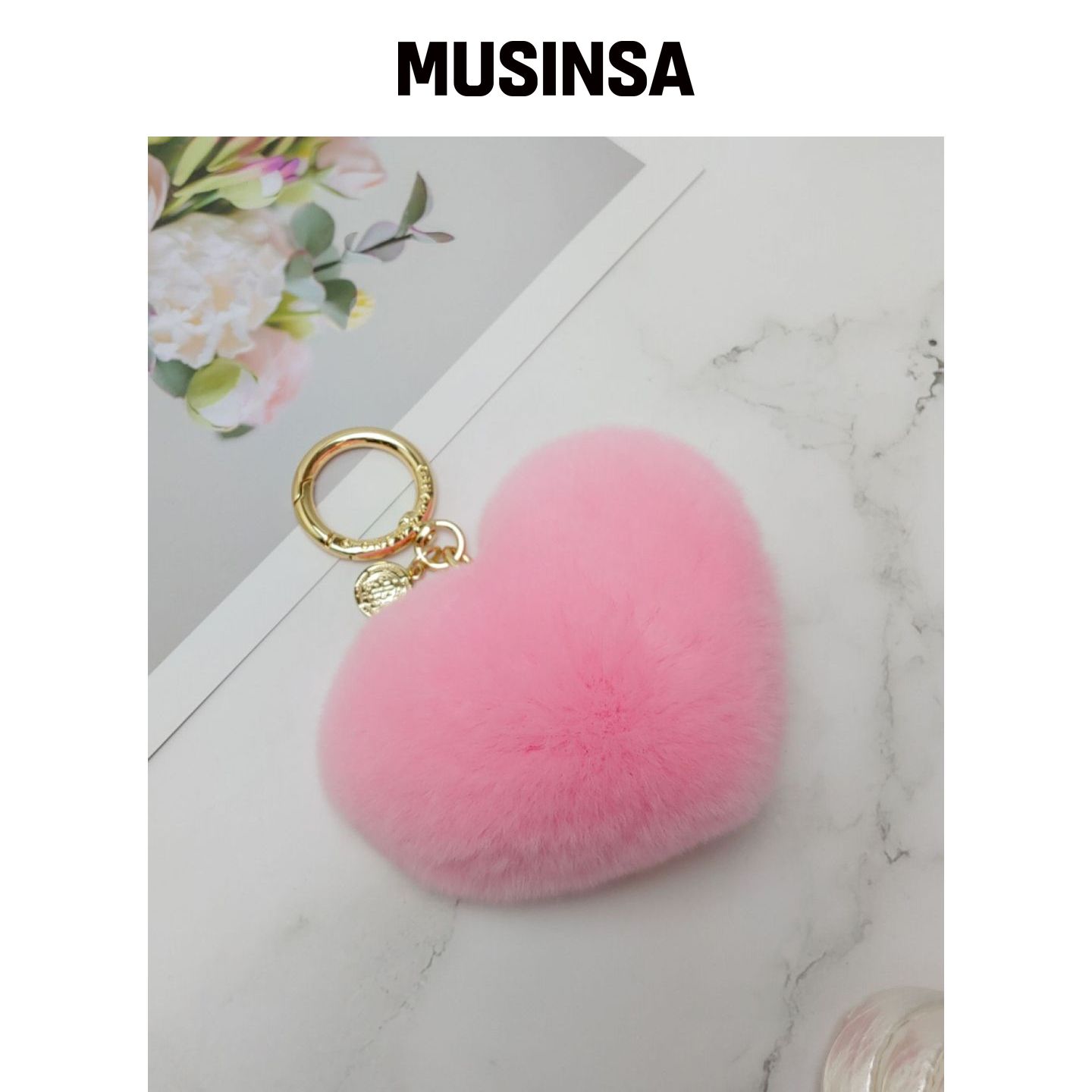 MAIA 兔毛绒心形钥匙扣&挂饰-粉色 MUSINSA韩国官网直邮进口