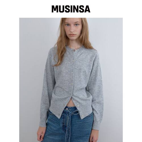 CACELE ESSENTIAL WOOL ROUND CARDIGAN, MELANG韩国官网直邮进口