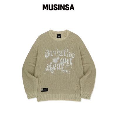 BROWNBREATH DAMAGED KNIT CREWNECK - 米色 MUS韩国官网直邮进口