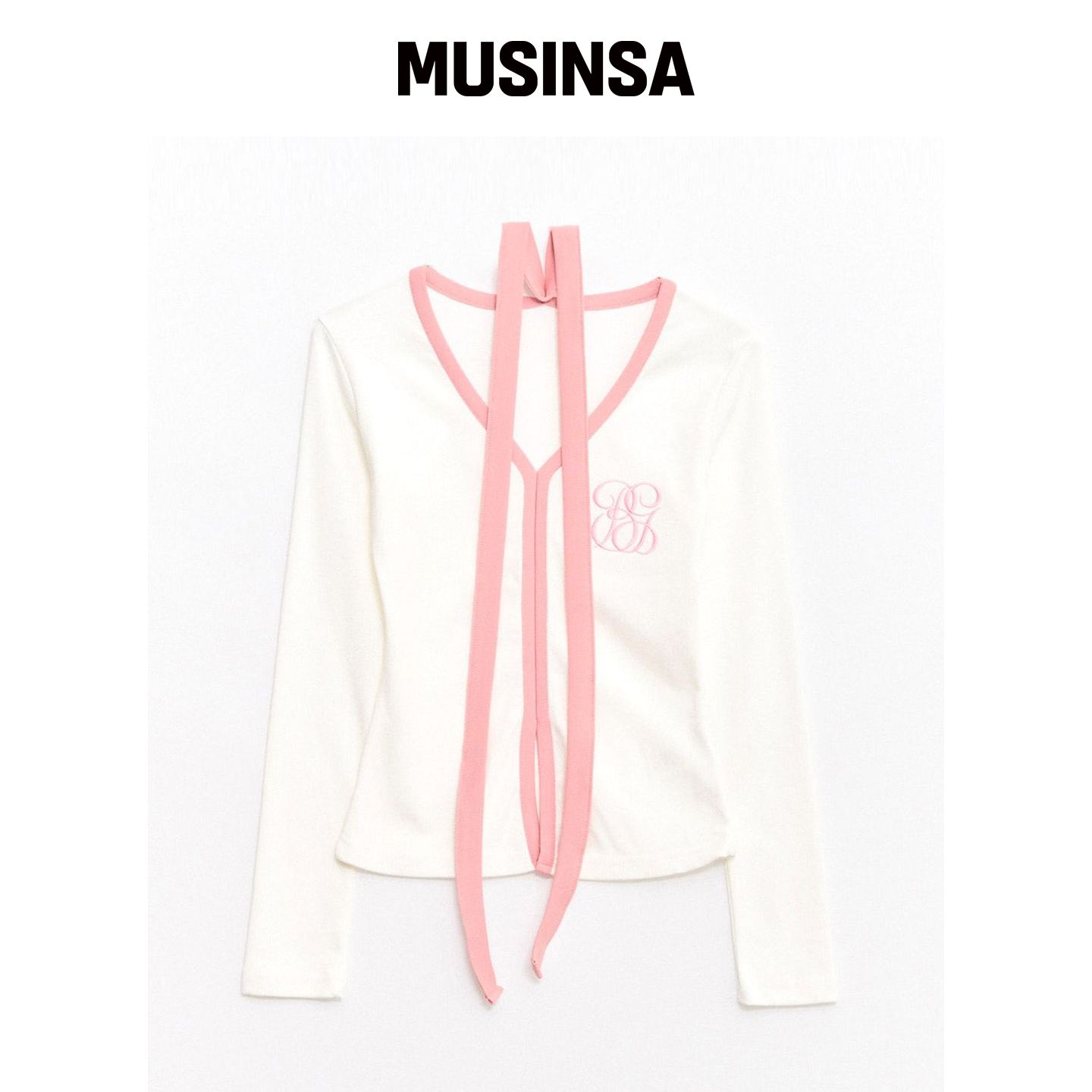 RAWMANTICS LOGO围巾拼色V领T恤PINK MUSINSA韩国官网直邮进口