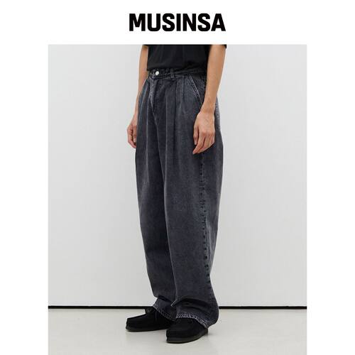 BRANDED 2 PLEATS DENIM PANTS [WASHED GRAY]韩国官网直邮进口