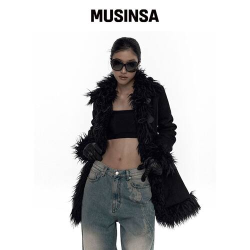 KASHIKO 毛皮双排扣大衣 Mustang韩国官网直邮进口MUSINSA