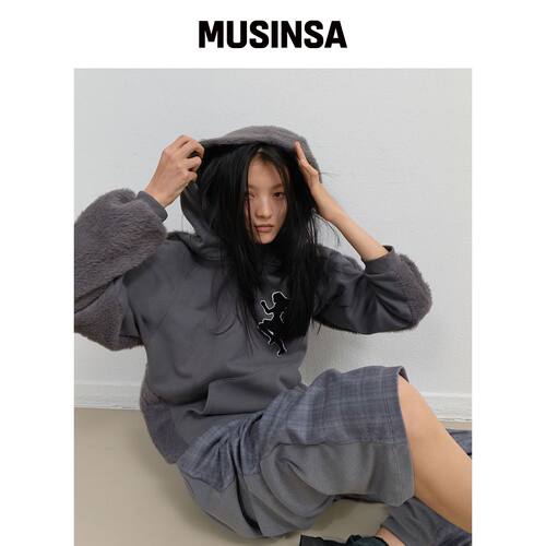 OJOS 针织背部连帽卫衣 / 炭灰色 MUSINSA韩国官网直邮进口
