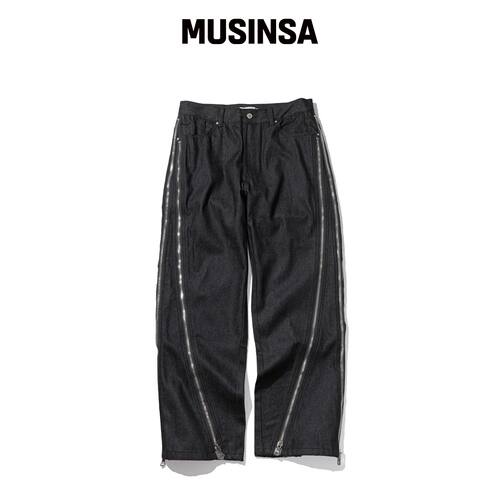 MASSNOUN 斜纹MS拉链牛仔裤MSHJP001-BK韩国官网直邮进口MUSINSA
