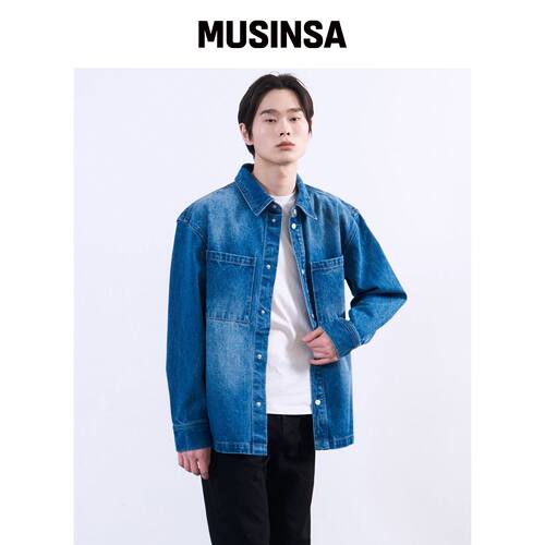 PLAC 水洗牛仔衬衣外套 中蓝色 MUSINSA韩国直邮官方正品