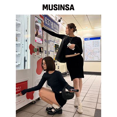 GLOWNY G BOX 中长裙（黑色） MUSINSA韩国官网直邮进口