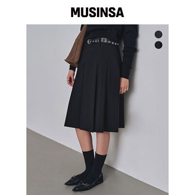 COSTUMEOCLOCK WOMAN 正式抓绒中长裙 黑色 COWS韩国官网直邮进口