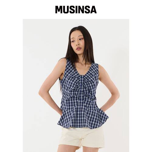 MOAA 格纹褶皱 peplum blouse FP142 MUSINSA韩国官网直邮进口