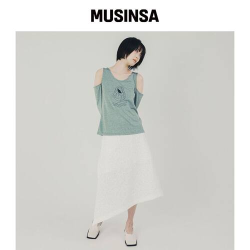 WHIMSY MIND 露肩茧型刺绣上衣_绿色 MUSINSA韩国官网直邮进口