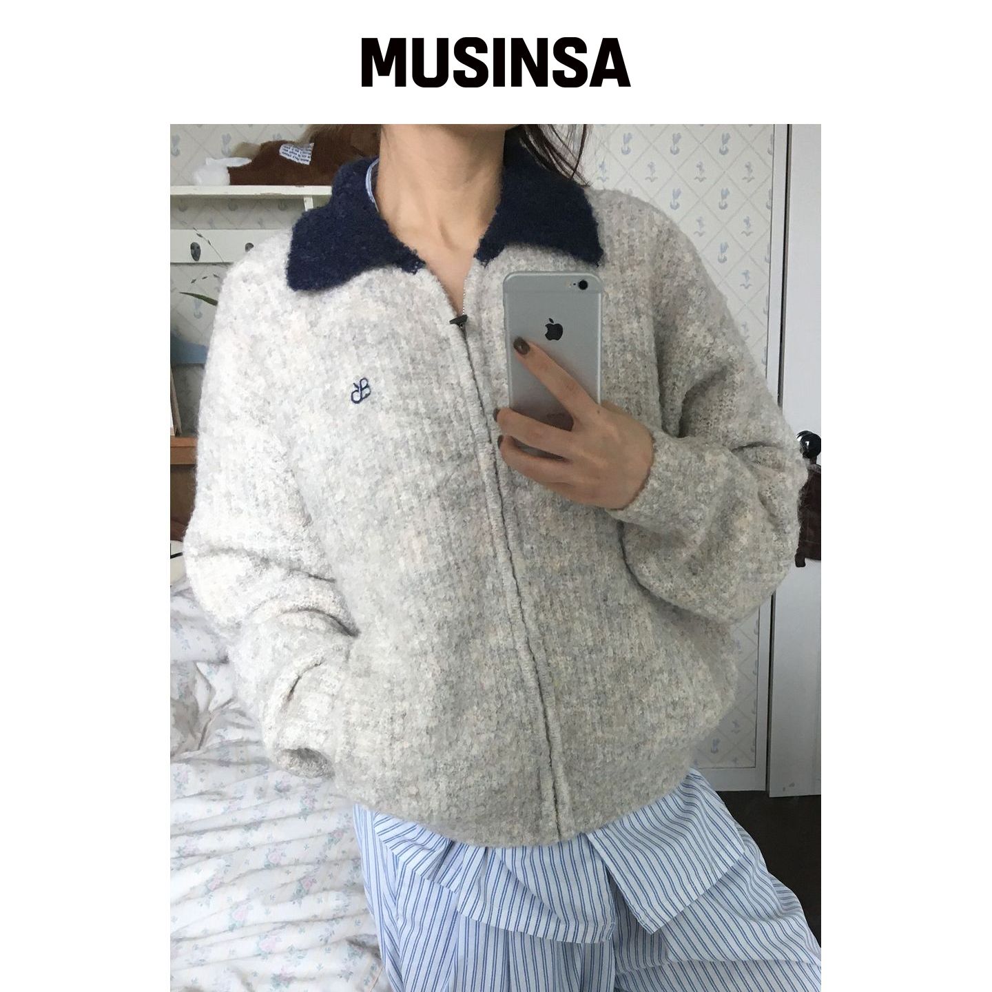 Bb' BENETTON 相机针织拉链衫(象牙色) MUSINS韩国官网直邮进口