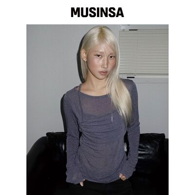 CHICKS 抽褶叠搭垂感修身长袖T恤炭灰混色 MUSIN韩国官网直邮进口