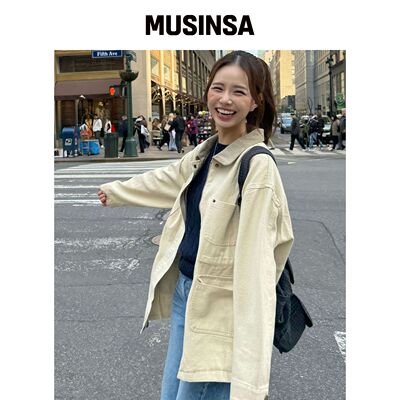 SLOWLOLLI 棉质水洗工装夹克 - 浅米色 MUSINSA韩国官网直邮进口