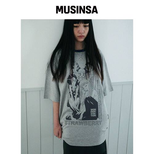 WONDERVISITOR 草莓EP1宽松T恤[混色灰] MUSINSA韩国官网直邮进口