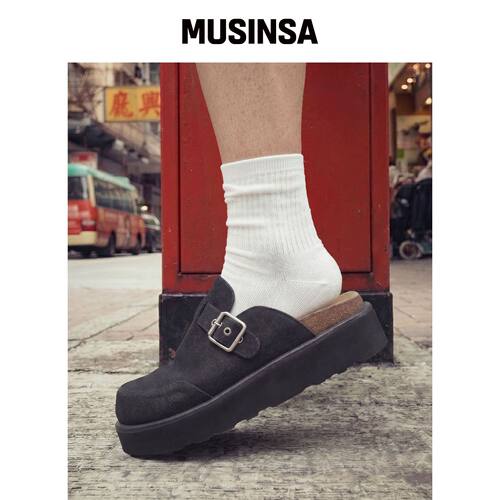 6FT [+5.5cm] BOTO STRAP MULE (牛仔黑)韩国官网直邮进口MUSINSA