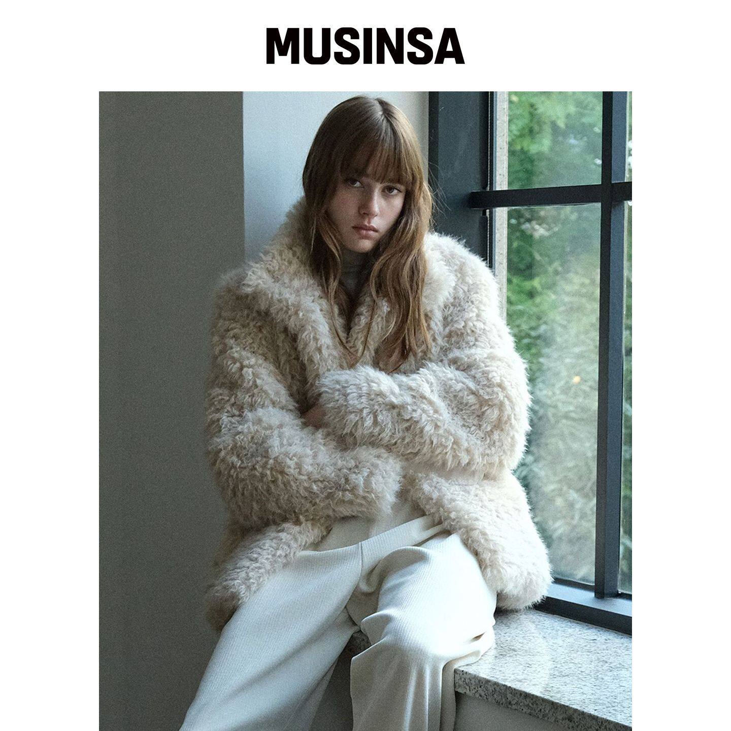 LE 复古皮草中长外套（米色） MUSINSA韩国官网直邮进口