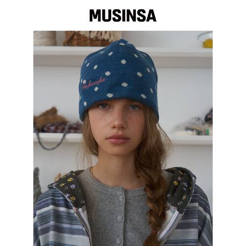 FUNFROMFUN 点缀提花毛线帽，深蓝色 MUSINSA韩国官网直邮进口