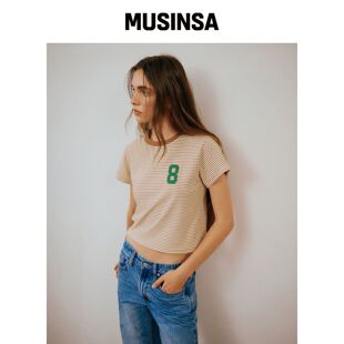 GREENBUTTER 蓬松条纹T恤（奶油色） MUSINSA韩国官网直邮进口