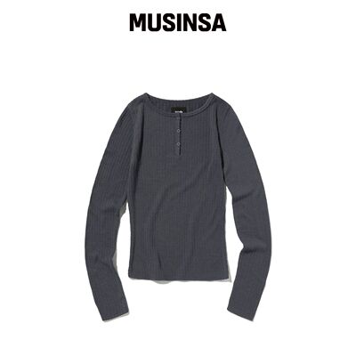 SUADE CABLE HENLEY NECK [炭灰色]韩国官网直邮进口MUSINSA