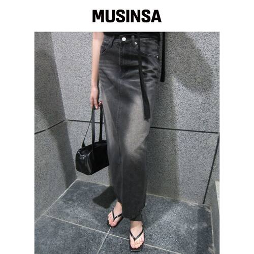CHICKS 复古水洗牛仔长裙黑色 MUSINSA韩国直邮官方正品