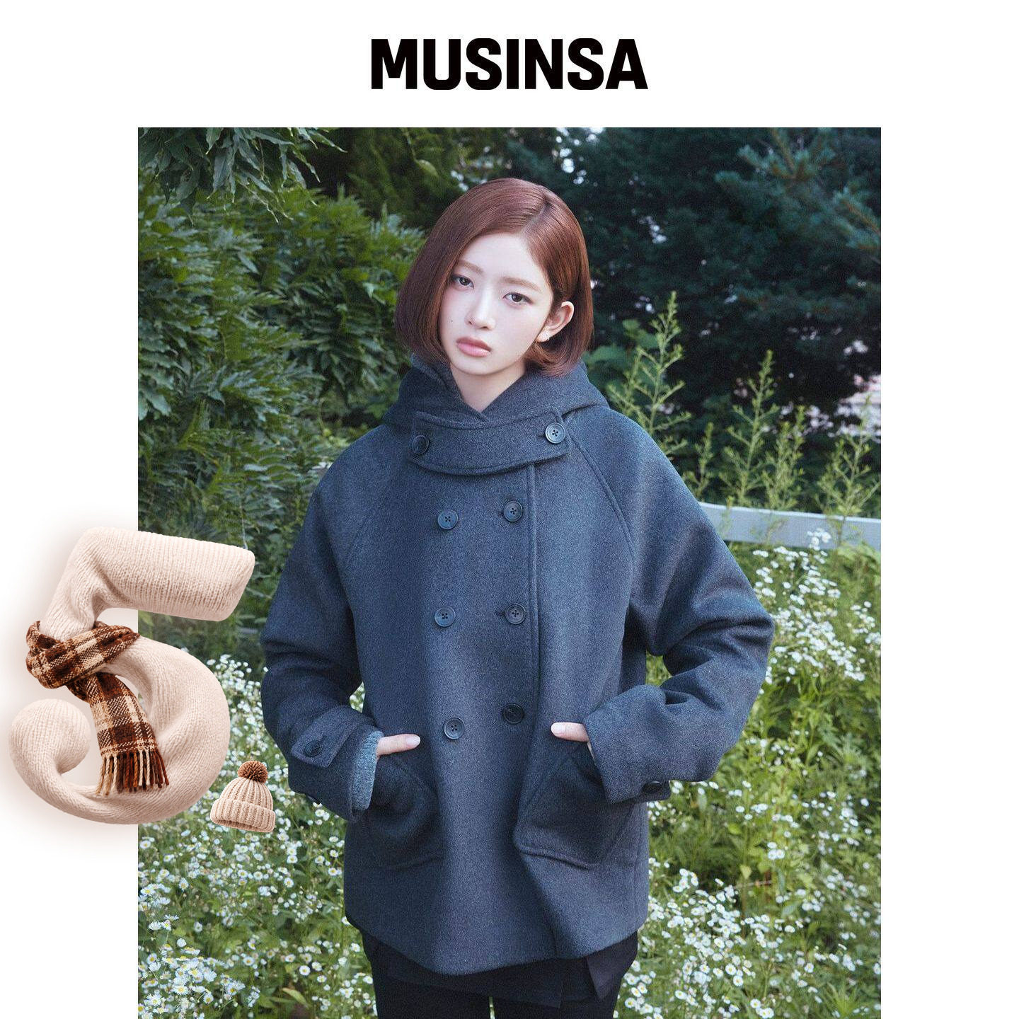 MISEKI SEOUL 明星同款连帽短款毛呢大衣MUSINSA韩国官网直邮进口
