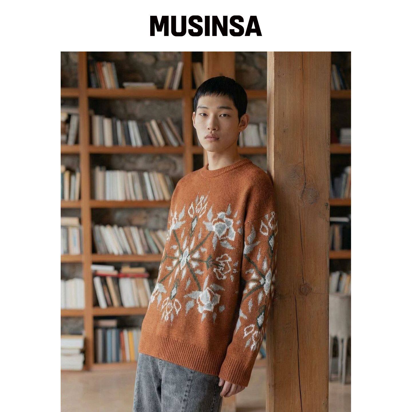A MADE 羊毛混纺提花宽松针织衫(雾橙色) MUSINS韩国官网直邮进口