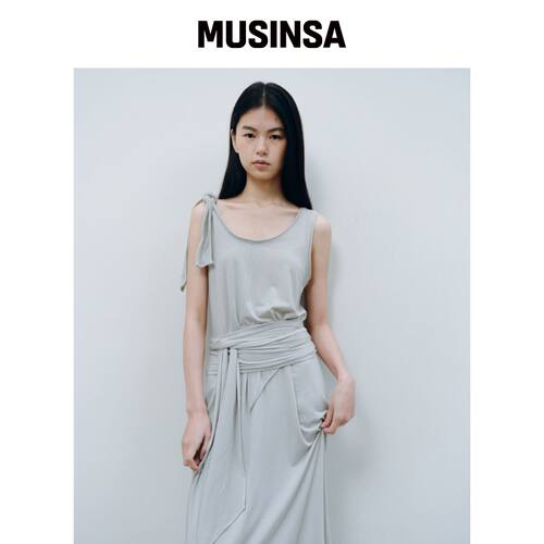 CACELE 2WAY TIE 无袖连衣裙，米灰色韩国官网直邮进口MUSINSA