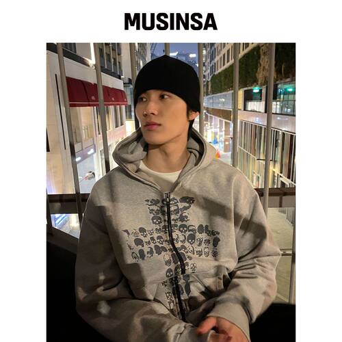 UNTITLED SEOUL 灰色骷髅交叉连帽外套 MUSINSA韩国官网直邮进口