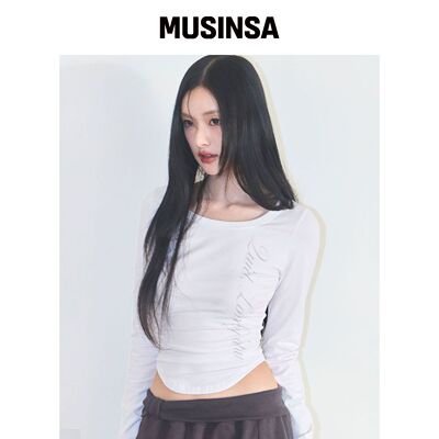 ILLIGO 字母修身褶皱长袖衬衫 白色 MUSINSA韩国直邮官方正品