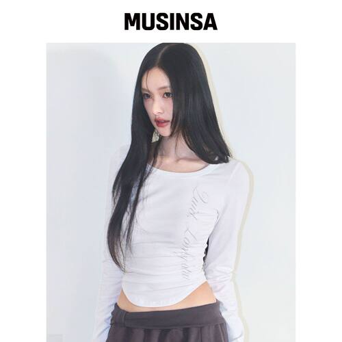 ILLIGO 字母修身褶皱长袖衬衫 白色 MUSINSA韩国直邮官方正品