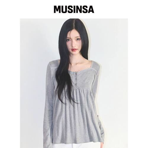 ILLIGO 翻领褶皱长袖混色上衣 MUSINSA韩国官网直邮进口