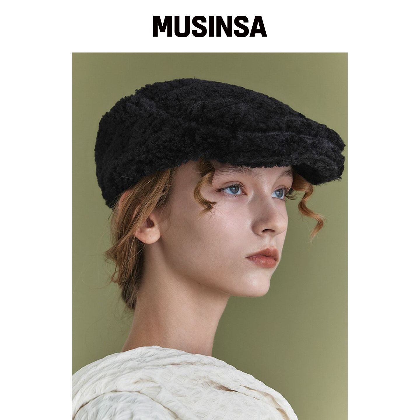POESIEDAME 黑色毛绒平顶帽 MUSINSA韩国直邮官方正品