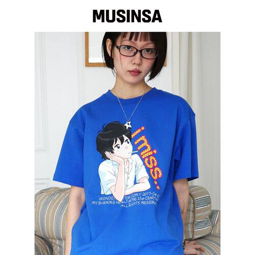 WONDERVISITOR I MISS T恤 [蓝色]韩国官网直邮进口MUSINSA