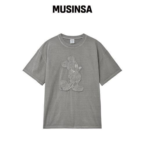 VTWO 复古色块刺绣米奇T恤（灰色） MUSINSA韩国官网直邮进口