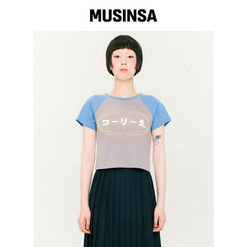 CCORIE LOGO 休闲款短款蓝灰色T恤 MUSINSA韩国官网直邮进口
