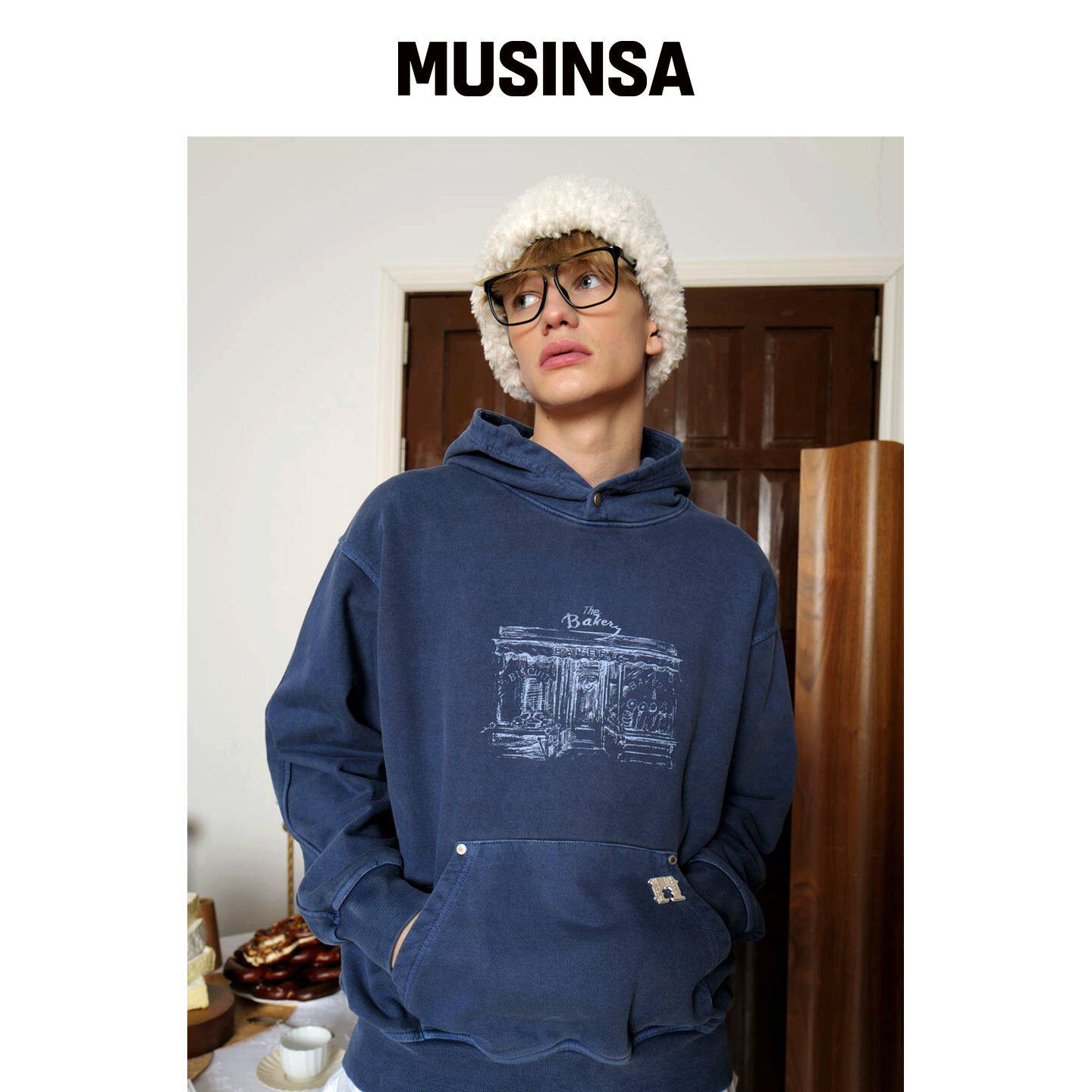 KINETO 印花烘焙店连帽卫衣_婴儿蓝 MUSINSA韩国官网直邮进口