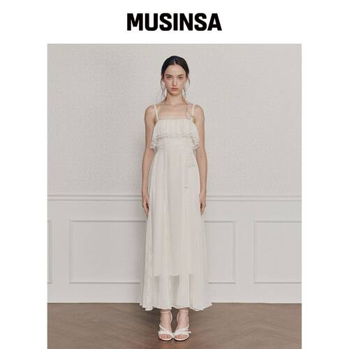 PAINORPLEASURE MOONRISE DRESS 奶油色 MUSINSA韩国官网直邮进口