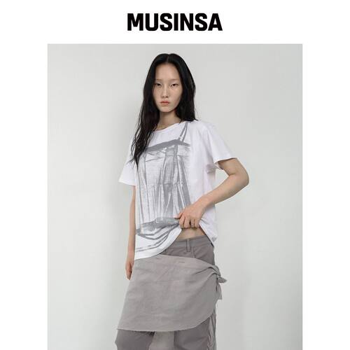 NACHE BELT LAYER 印花T恤 白色 MUSINSA韩国官网直邮进口