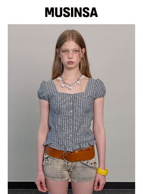 A FEW COMMENTS 方形领荷叶边blouse 灰色韩国官网直邮进口