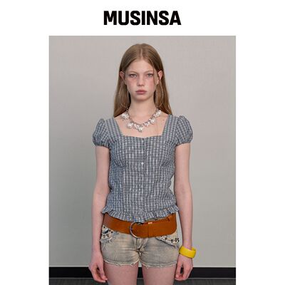 A FEW COMMENTS 方形领荷叶边blouse 灰色 MUSIN韩国官网直邮进口