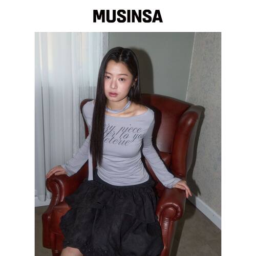 LETERIE 灰色露肩绑带长袖衫 秋款女装MUSINSA韩国官网直邮进口