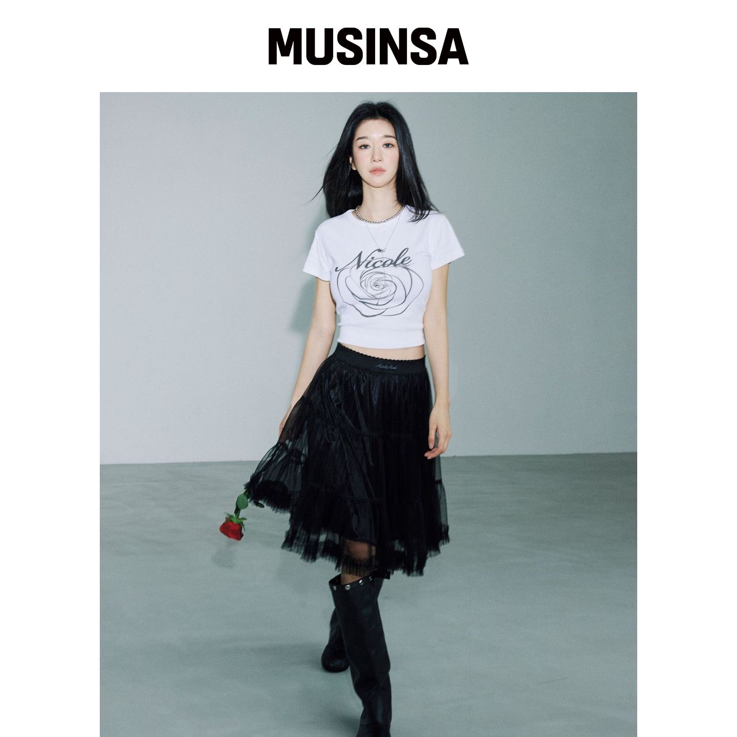 NICK&NICOLE 黑色薄纱蓬蓬裙 MUSINSA韩国直邮官方正官网直邮进口