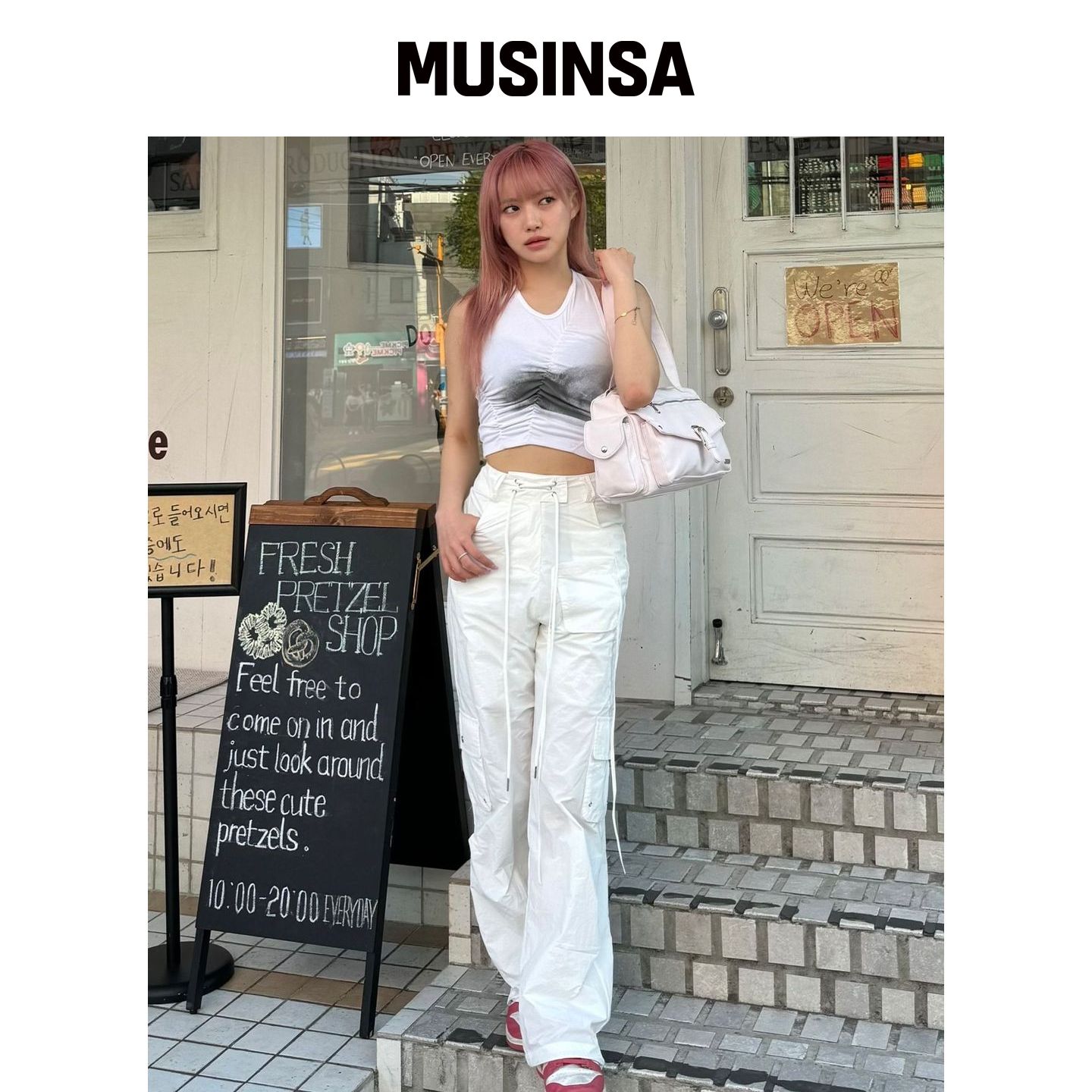 ILLIGO 尼龙绳带工装松紧裤 白色 MUSINSA韩国官网直邮进口图片