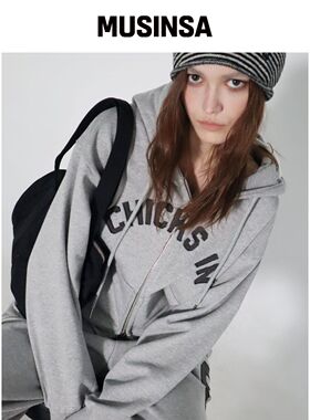 CHICKS 아이엔 94 后背刺绣连帽外套 灰色韩国官网直邮进口