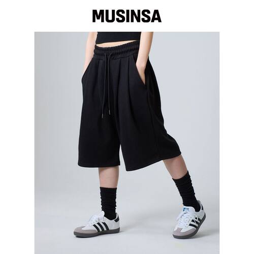 UNKNOWN PLANET 日常宽松卫衣短裤 黑色 MUSINSA韩国直邮官方正品