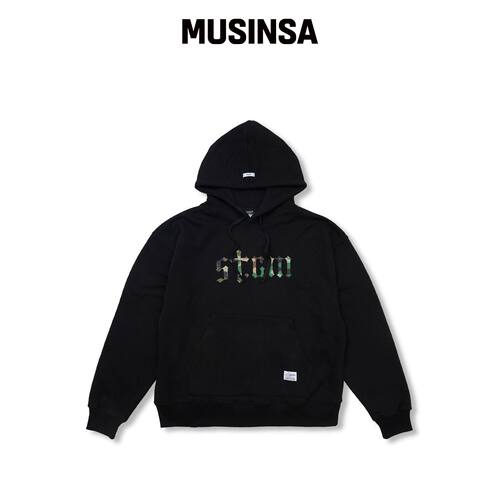 STIGMA 迷彩STGM宽松连帽卫衣 黑色 MUSINSA韩国官网直邮进口