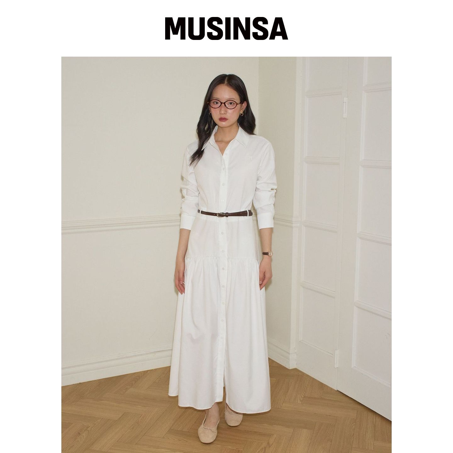 SALON DE YOHN 喇叭长衬衫连衣裙_白色 MUSINSA韩国直邮官方正品