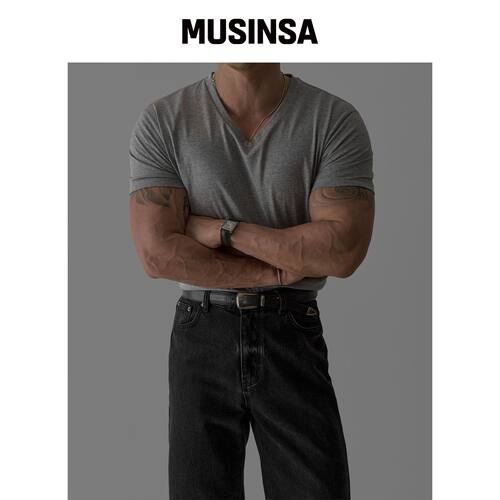 BOWLOW PRODUCT 棉质V领肌肉T恤[灰色] MUSINSA韩国直邮官方正品