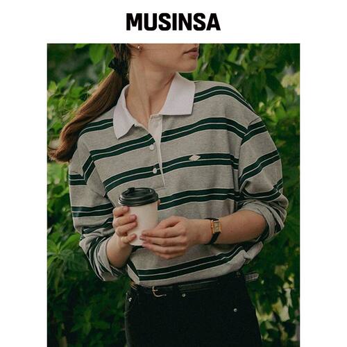 TILL I DIE 棉质条纹立领Polo衫_灰色 MUSINSA韩国直官网直邮进口