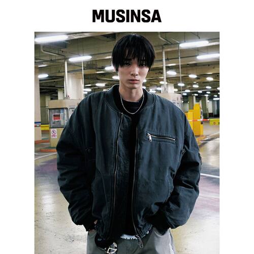 NOMANUAL 水洗复古MA1夹克 - 黑色 MUSINSA韩国官网直邮进口